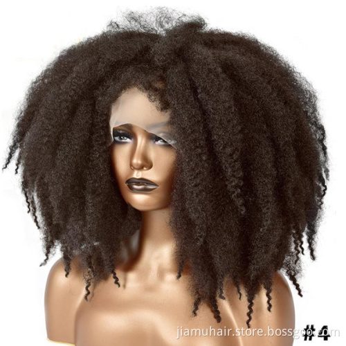 African Synthetic Ombre Glueless Cosplay Wig Lace Wig Short Afro  kinky curly  Hair Lace Front Wigs With Bangs